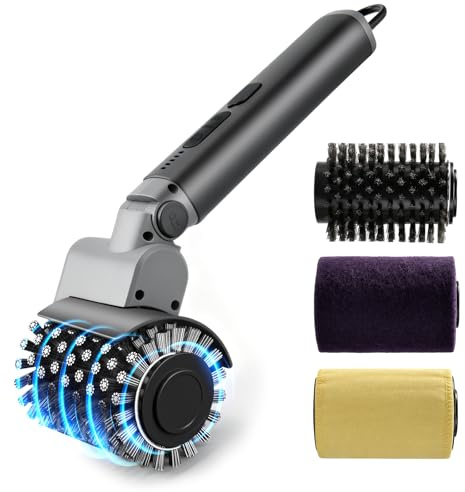 Hiwoor Electric Grill Brush, Cordless BBQ Grill Cleaner with 3 Dishwasher-Safe Heads, 3 Speeds & Adjustable Angle, 150 Mins Runtime, Heatproof for Cast Iron & Stainless Steel Grates (Grey)