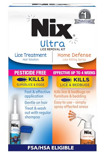 Nix Lice Treatment Hair and Home Kit, Ultra Hair Solution (3.4 Fl Oz), Home Defense Bedbug and Lice Killing Spray (5 Fl Oz)