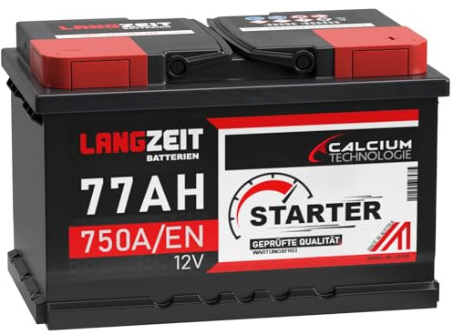 LANGZEIT Autobatterie 77AH 12V 750A/EN Starterbatterie +30% mehr Leistung ersetzt Batterie 75Ah 72Ah 74Ah 70Ah Starter Batterie