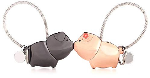 Suker 1 paire de porte-clés magnétiques Kiss Pig pour couple amoureux en alliage de zinc or rose, beau cadeau pour mariage, Saint Valentin, anniversaire, Noël, or rose, noir