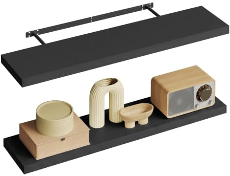 WOLTU Wandregal,Schweberegal Schwarz,100x22.9x3.8cm,MDF 2er | Wandregal 2er Set, Regalbrett, freischwebend Schweberegal, Wand Regal Wandboard für Büro, Wohnzimmer, Schlafzimmer, Küche
