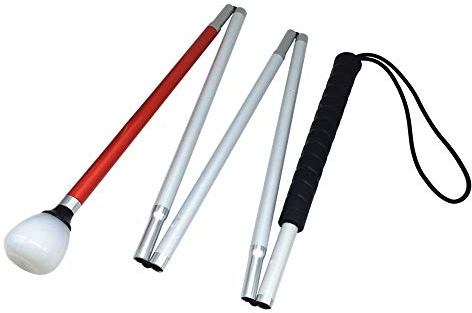 Aluminium Faltlangstock mit 5 Stocksegmenten,Kunststoff-Rollspitze, weiße Stock für Blinde (Schwarz Griff, 155 cm)