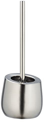 WENKO Badi Matt Chrome Toilet Set Ceramic with Metallic Surface, Including Toilet Brush with Silicone Brush Head and Non-Stick Effect, Matt Chrome