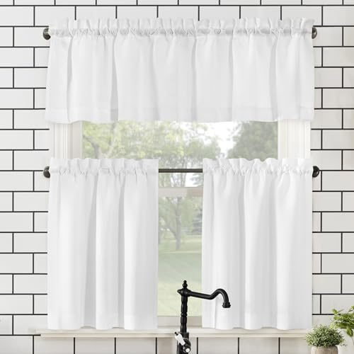 Nr. 918 Martine Küchengardine, halbdurchsichtig, aus Mikrofaser, mit Volant und Etagen, 137,2 x 61 cm, Weiß, 3er-Set (1er-Packung)
