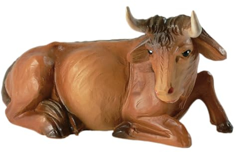 Fritz Cox RuCo Ochs liegend | Handbemalte Krippenfigur aus Kunstguss | 7 x 9 x 16,5 cm | Ergänzung zur Weihnachtskrippe RuCo 22cm