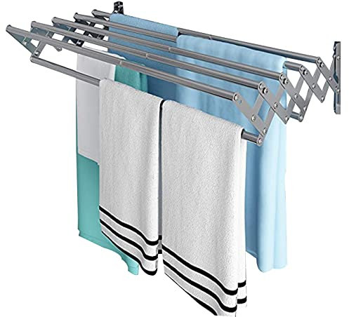 LHHL Wäscheleine Aus Metall Wand-Wäschetrockner Teleskop Etterfest, Edelstahl Rostfrei WandHandtuchhalter Klappbarer Handtuchhalter Im Innenbereich (Color : Silver, Size : 80cm)