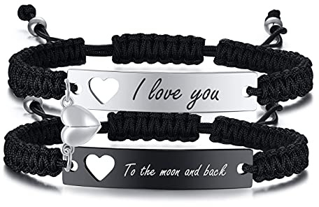 I love you To the moon and back Mutual Attraction Heart Couple Magnetic Bracelets,Stainless Steel Matching Rope Braided Charm Bracelet For Him Her Soulmates for Anniversary Promise Valentine Day