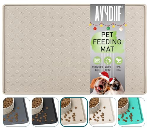 Napfunterlage für Hunde, Futtermatten für Hunde und Katzen rutschfeste Futtermatte aus Silikon - wasserdichte Unterlage mit Rand, spülmaschinenfest(M: 48×30cm, Beige)