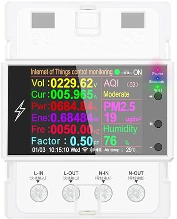 AT4PW 100A Tuya WiFi Din Rail Smart Switch Remote Control AC 220V 110V Digital Power Energy Volt Amp Kwh Frequency Factor Meter