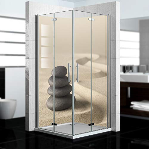 dedeco Eck-Duschrückwand wasserfest Motiv: Zen V6, UV-Lack matt, 2 x 90x210 cm, als Badrückwand zum Fliesenersatz, als Dekorwand, Wandverkleidung und Duschplatte aus Aluminium - Made in Germany