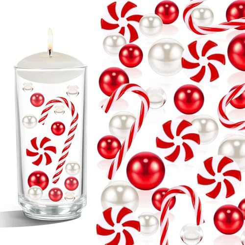 Viilich Lot de 6054 perles flottantes pour vase de Noël - Perles flottantes en gel de sucre d'orge (rouge et blanc)