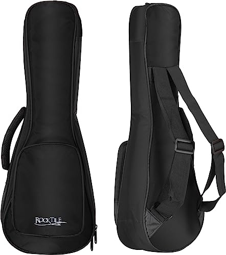 ROCKTILE Tasche für Sopran-Ukulele Schwarz - Gigbag für Sopran-Ukulele - Maximale Innenmaße (LxBxH): 56 x 19 x 7,5 cm - 1 cm Dicke Polsterung - Gepolsterte Außentasche für Zubehör - Schwarz