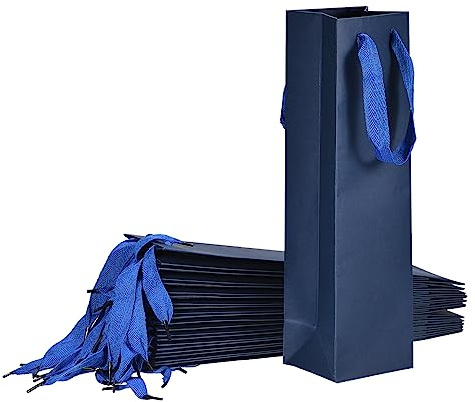 QUARKZMAN Weinsäcke 24Stk Dunkel Blau 4x4x14 Wein Geschenktüten mit Handgriffe Papier Wein Tragetasche für Hochzeit Geburtstag Weihnachten Party Lieferungen
