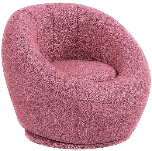 HOMCOM Sessel, Ohrensessel mit Armlehnen, drehbarer Loungesessel, Einzelsofa mit Lammwolle-Optik, Kleiner Polstersessel für Wohnzimmer, Schlafzimmer, Rosa