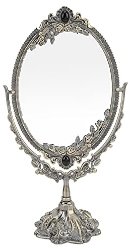 NLDGR Vintage-Schminkspiegel, Metall-Tischplatte, Antiker Dekorativer Schminkspiegel mit Ständer, Antiker Geprägter Arbeitsplatten-Schminkspiegel, Retro-Oval-Kosmetik-Dekorspiegel für(Bronze Tuba)