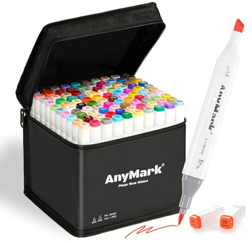 AnyMark Rotuladores Alcohol Punta Pincel, 100 + 1 Colores Marcadores Alcohol de Doble Punta, para Adultos Bocetos, Cómics, Colorear, Cuerpo Blanco