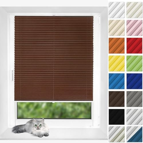 Plissee Klemmfix Plisseerollo ohne Bohren 35 x 110 cm Hochwertigsten Materialien,Sichtschutz Jalousie Easyfix Faltrollo, Inkl Aller Montage-Teile, für Schlafzimmer Badezimmer, Braun