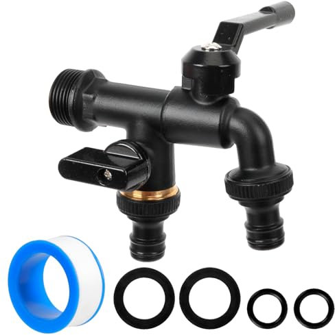 Robinet Double en Laiton 3/4 Pour Jardin - Résistant Avec Adaptateur Pour Tuyau, Bande d'Étanchéité - Robinet à Bille Pour Ménage, Machine à Laver