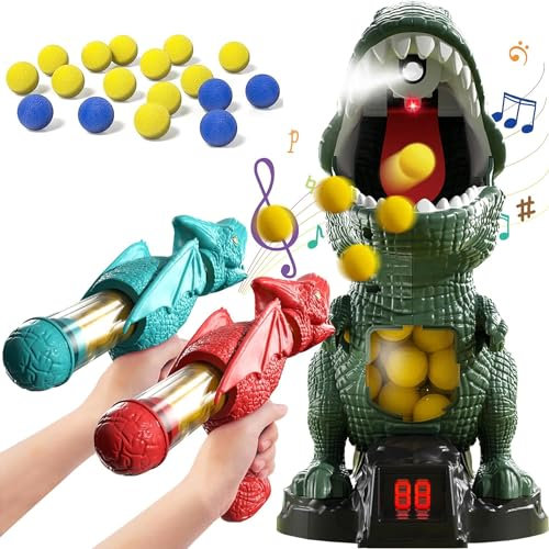 Dinosaur Shooting Toy for Boys Girls, Movable Target Shooting Game with 2 Air Pump Launcher, 48 Foam Balls, LCD Score Record, Spray Effect & Sound, Enhancing Hand-Eye Coordination Toys Gift (B)