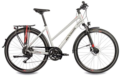 Airtracks Damen Trekking Fahrrad 28 Zoll Trekkingrad TR.2845L-C New 2x9 Gang Shimano CUES RD-U3020 Shadow - Silber Rahmenhöhen 48cm 52cm - (52cm (Körpergröße 170-185cm))