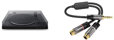 Sony PS-LX310BT Bluetooth Turntable with built-in Phono Pre-Amp, 2 speeds and 3 gain modes, Black & KabelDirekt – 0.2m 3.5mm to RCA Adapter (Adapter 2 x RCA female to 3.5mm male) PRO Series