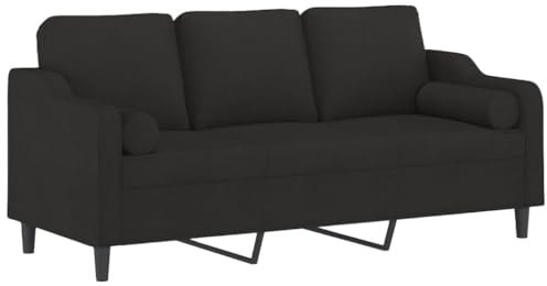 vidaXL Sofa 3 Sitzer, Couch mit Zierkissen, Liegesofa für Wohnzimmer, Polstersofa Sessel Relaxsofa Loungesofa Relaxcouch, Schwarz Stoff