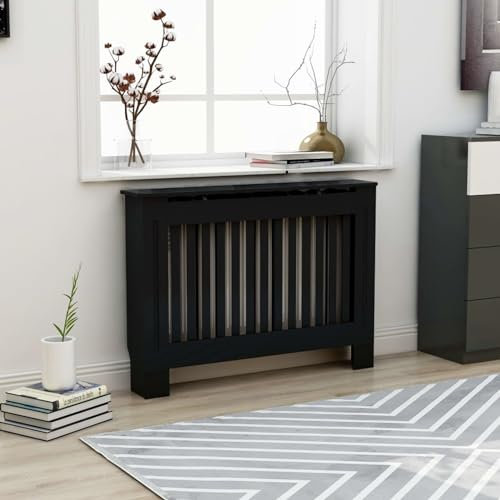 Rantry Cache-radiateur élégant en MDF avec finition laquée, espace pour photos et livres, facile à assembler - Noir