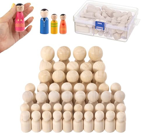 MumdoYAL 50 stück holzfiguren zum bemalen,spielfiguren holz,figuren zum bemalen,holzkegel,familienaufstellung figuren,DIY natürliche Holzfiguren,für Geburtstag Dekoration,Bemalen,Basteln,Hochzeit