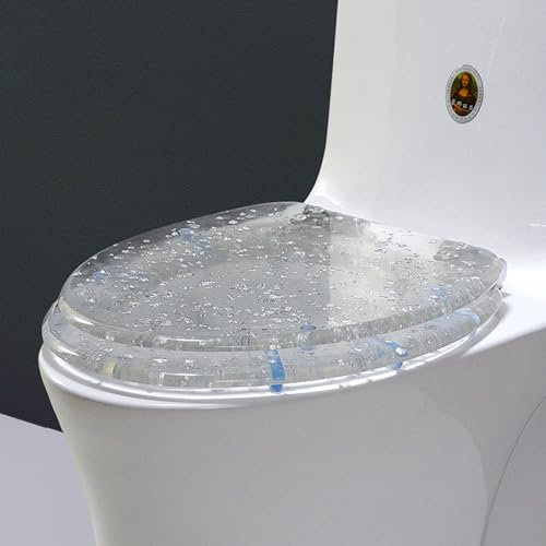 Giural WC Sitz Glitzer, Toilettensitz Toilettendeckel Mit Absenkautomatik, WC Deckel Mit Easy-Close, Klodeckel Oval, Toilettenbrille Aus Harz, 44 * 36.5Cm,Silver foil