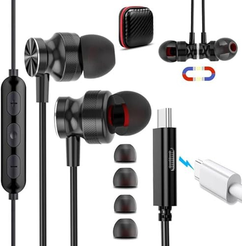 Écouteurs USB C pour iPhone 15 Pro Max,Casque de Type C pour écouter et Charger 2 en 1,Écouteurs stéréo Hi-FI Magnétique avec Filaire pour Samsung Galaxy A35 A55 A54 A34 S24 Ultra Pixel 8a OnePlus 12