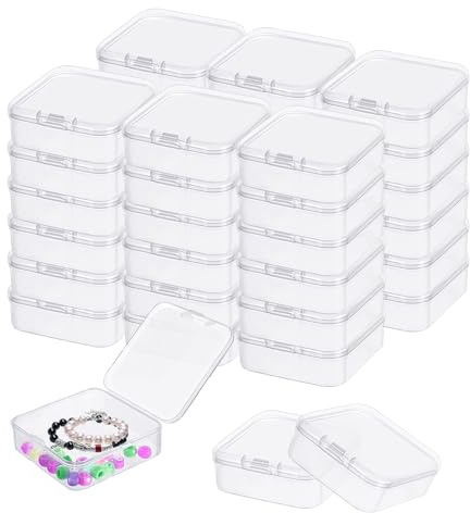 SJUNJIE 40 Stück Mini Aufbewahrungsbox mit Deckel Kleine Klar Kunststoff | Aufbewahrung Behälter Box 5,5 X 5,5 X 2 cm Mini Rechtechige Kunststoffboxen zur Aufbewahrung von Kleinteilen und Perlen
