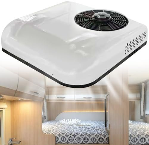 AUTUMFLATGAO Climatiseur 12V/24V DC, Climatiseur De Refroidissement sur Le Toit, Unité De Climatisation électrique pour Camions, Camping-Car, Pelles, RV, Remorque,12V
