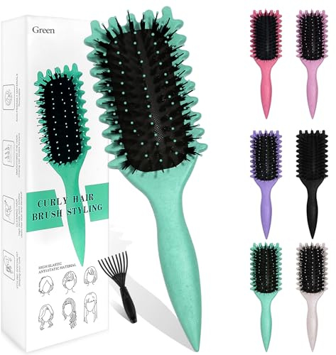 Sularpek Curly Hair Brush - Boar Bristle Curl Defining Styling Brush for Detangling, Shaping, and Defining Curls for Women and Men (Green)
