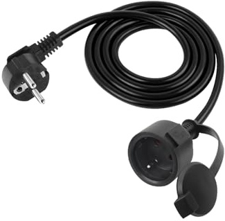 RIIEYOCA 90 Grad Shucko Verlängerungskabel Außen, Kurz Schutzkontakt-Verlängerung Kabel Schwarz, Stecker auf Buchse mit Wasserdichter Kappe (1.5m)