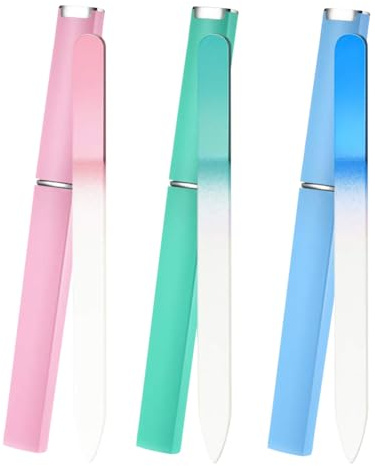 Glas-Nagelfeilen-Set, doppelseitige Nagelfeile, Glas-Manikürefeile, Kristallglas, Fingernagelfeile, Nagelpflege, Polierfeile, waschbar, Nagelfeile Werkzeug mit Etui für Damen, Mädchen, Blau, Grün,