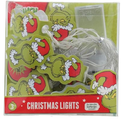 Grinch Lichterkette | LED Weihnachtsdeko mit Grinch-Motiven | Stimmungslicht für Kinderzimmer, Fenster & DIY-Projekte, Grün