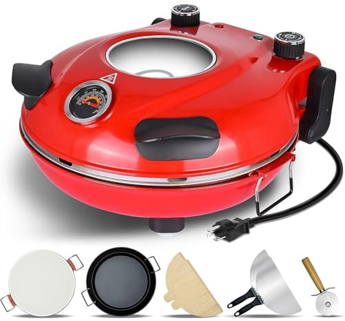 Macchina per Pizza elettrica da 1200 W, Forno per Pizza da Interno da 12 con Timer e griglia, Macchina per Pizza da banco con Piastra in Pietra da 31 cm, fornello per 430 ℃ per pizze/Nachos/Fajitas