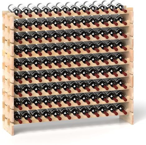 COSTWAY Portabottiglie di Vino da 9 Livelli per fino a 108 Bottiglie, Cantinetta Portabottiglie di Vino in Legno di Pino Naturale, Scaffale Espositivo da Pavimento per Vino da Bar (108 Bottiglie)
