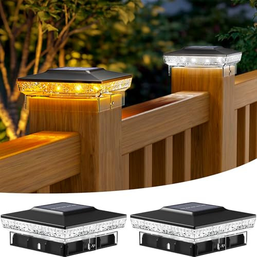 btfarm 2 Paquete 4x4 Farola Solar Exterior, 16LED Luz Solar Exterior jardin, 2 Modos IP64 Impermeable Luz de Camino Lámpara de Poste para Patio Jardín, Blanco Cálido/Frío