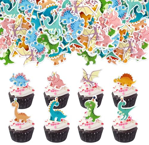 40Pcs Edible Cartoon Dinosaurs Cupcake Toppers Dinosaur Baby Cupcake Picks for Baby Shower Boys Girls Dinosaur Theme Birthday Cupcake Decoration Dinosaurs Party Decoration