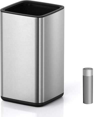 Mbillion Offener Mülleimer, Abfalleimer aus Edelstahl mit herausnehmbarem Innenkorb, kleiner Metall-Mülleimer für moderne Badezimmer, Büro (Silber, 15 L)