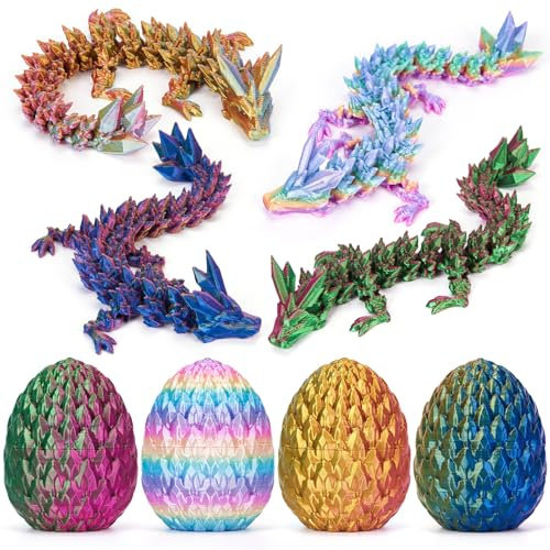 HIMS 4er Set 3D Gedrucktes Drachenei Geheimnisvolle Drachen Spielzeug, Überraschungs Drachenei mit Drache im Inneren, 3D Gedruckter Drache Dracheneier