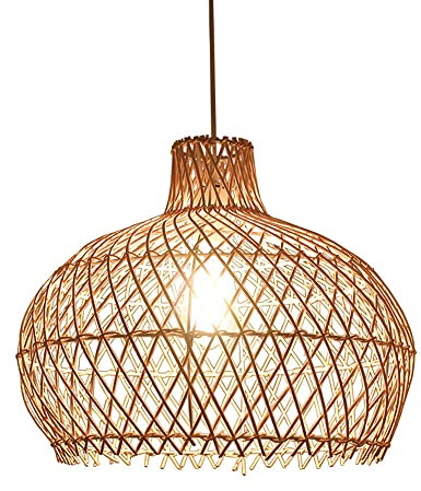YGZPALH Pantalla Lámpara Cesta Ratán Con Luz Colgante Cúpula Para El Hogar Paquete 1 Lámpara Colgante Materiales De Mimbre Ratán Natural Base E27 - Lámpara De Araña Con Diseño En Espiral Tejida A Mano