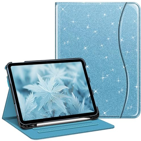 Fintie Fodral för iPad (A16) 11:e generationen 11 tum (2025), iPad 10:e generationen 10,9 tum (2022), flervinklat visningsstativ skydd med pennhållare och ficka, automatisk sov/vakna, blank blå