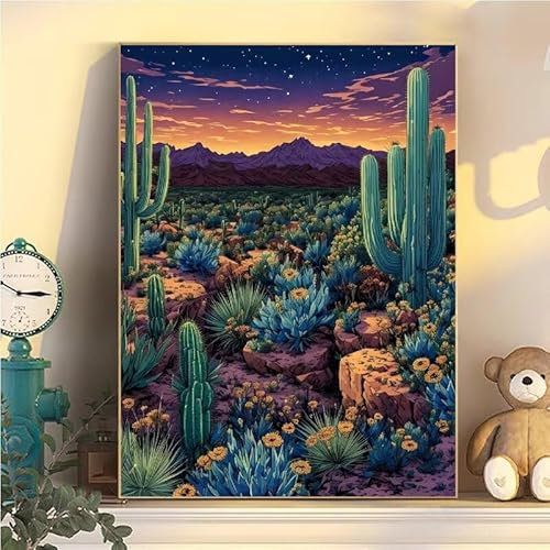 Kaktus Malen Nach Zahlen Erwachsene Groß XXL 80x100cm, Malen Nach Zahlen Kinder ab 8 Blume, DIY Paint by Numbers Geschenk Kreativ Set für Erwachsene, Mit 3 Pinsel und Acrylfarbe für Wanddeko YH1-436