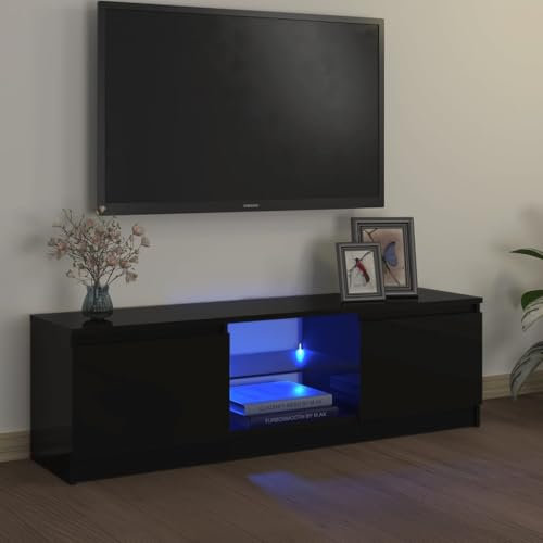 WKIEQACO Entertainment Centers & TV-Ständer, TV-Schrank mit LED-Lichtern, Schwarz, 120 x 30 x 35,5 cm