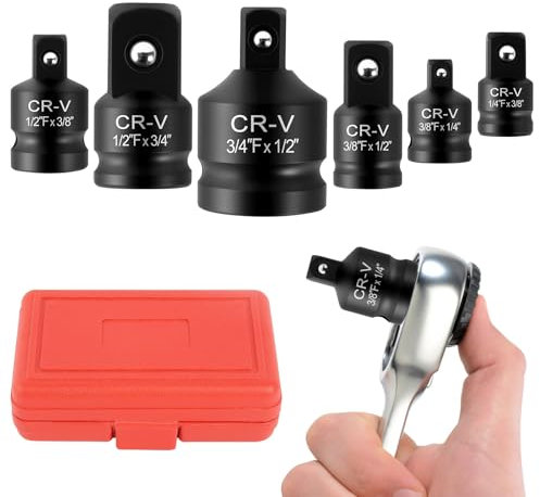 Stecknuss Adapter, 6 Stück Stecknussadapter Set Adapter Satz, 3/4 Auf 1/2,3/8 auf 1/2,3/8 auf 1/4 Steckschlüssel Adapter Schlagschrauber Adapter für Knarren Steckschlüsseln