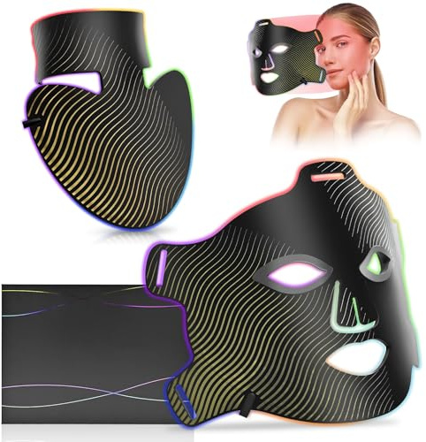 Maschera LED a 7 colori, per la terapia della luce del viso e del collo, per la cura del viso, maschera luminosa regolabile, terapia della luce flessibile in silicone con 180 perle, 1440 chip per uso