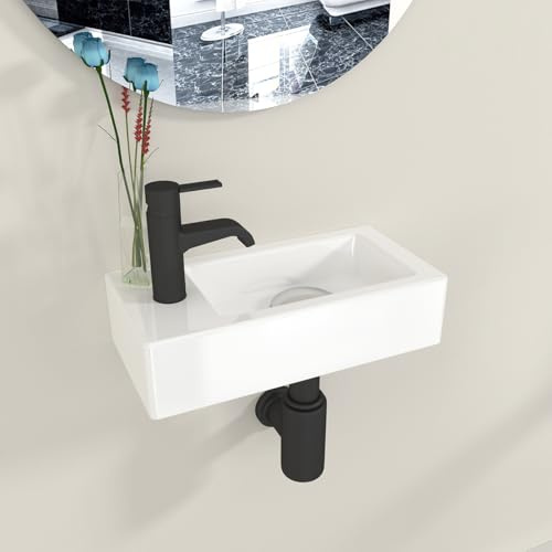 Plumbsys badrum vägghängt handfat keramik liten garderob tvättställ handfat vänster hand