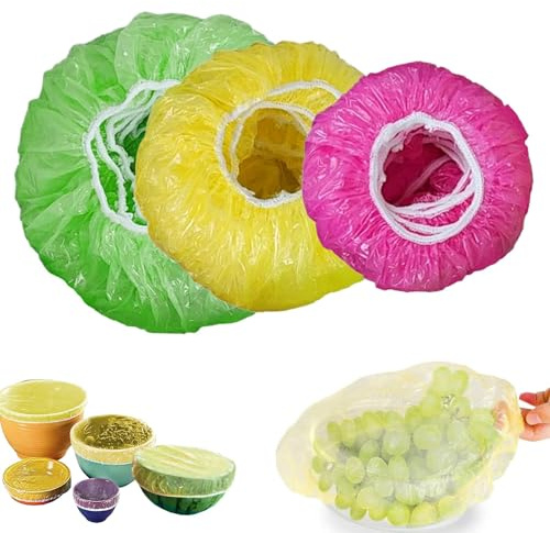 60 Pcs Food Covers Elastic Fresh Keeping Bags, 3 Size Reusable Plate Covers for Food Waterproof Food Storage Covers Bowl Cover for Food Fruit Vegetable Preservation (Green Yellow Pink)